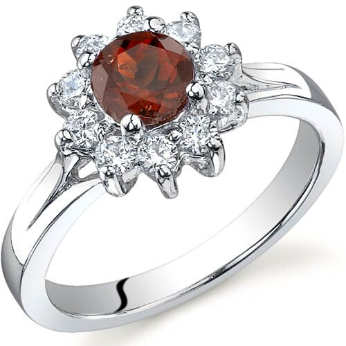 Garnet Ring Sterling Silver Round Shape 0.75 Carats