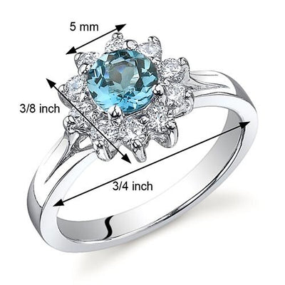 London Blue Topaz Ring Sterling Silver Round Shape 0.5 Carats