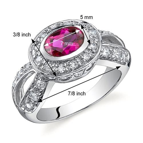 Created Ruby Ring Sterling Silver Oval Shape 1 Carats