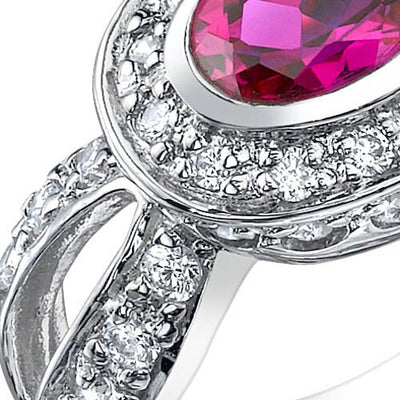 Created Ruby Ring Sterling Silver Oval Shape 1 Carats