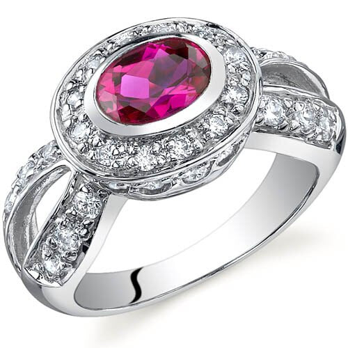 Created Ruby Ring Sterling Silver Oval Shape 1 Carats