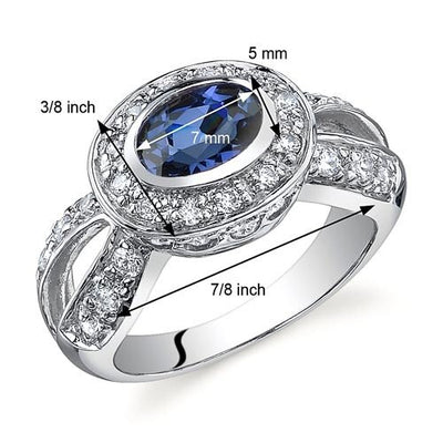 Blue Sapphire Ring Sterling Silver Oval Shape 1 Carats