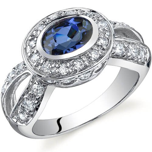 Blue Sapphire Ring Sterling Silver Oval Shape 1 Carats