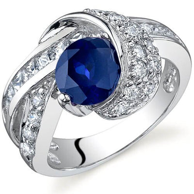 Blue Sapphire Ring Sterling Silver Round Shape 1.75 Carats