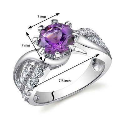 Amethyst Ring Sterling Silver Round Shape 1.25 Carats