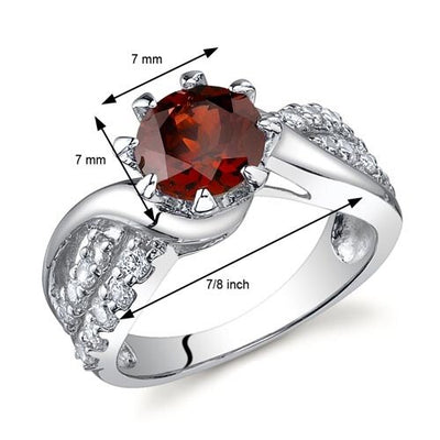 Garnet Ring Sterling Silver Round Shape 1.5 Carats