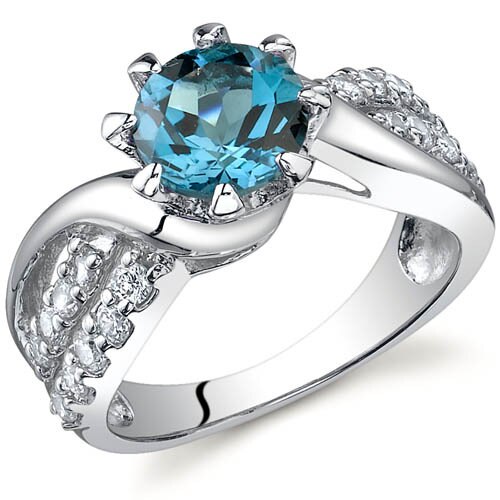 London Blue Topaz Ring Sterling Silver Round Shape 1.5 Carats