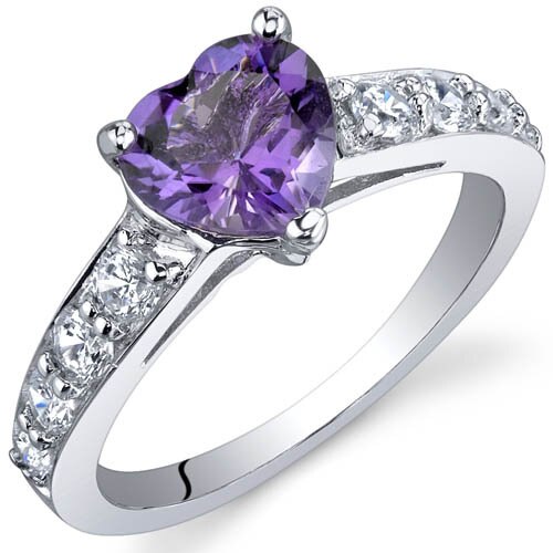 Amethyst Ring Sterling Silver Heart Shape 1 Carats