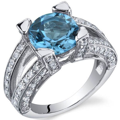 Swiss Blue Topaz Ring Sterling Silver Round Shape 3 Carats