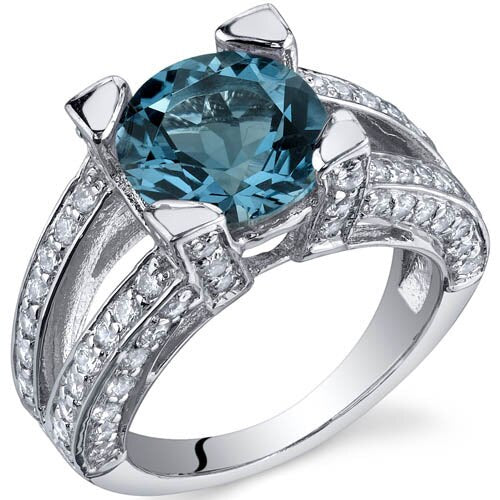 London Blue Topaz Ring Sterling Silver Round Shape 3.25 Carats