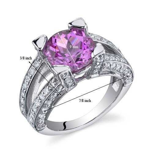Pink Sapphire Ring Sterling Silver Round Shape 3.75 Carats