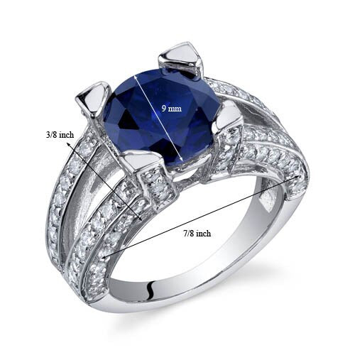 Blue Sapphire Ring Sterling Silver Round Shape 3.75 Carats