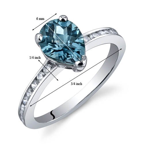 London Blue Topaz Ring Sterling Silver Pear Shape 1.25 Carats
