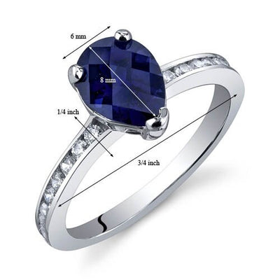 Blue Sapphire Ring Sterling Silver Pear Shape 1.5 Carats