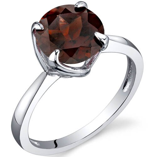 Garnet Ring Sterling Silver Round Shape 2.25 Carats