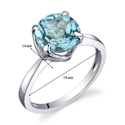 Swiss Blue Topaz Ring Sterling Silver Round Shape 2.25 Carats