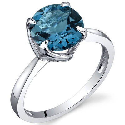 London Blue Topaz Ring Sterling Silver Round Shape 2.25 Carats