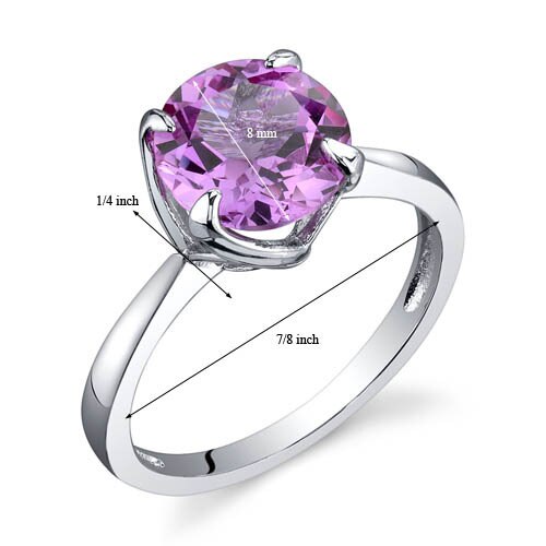 Pink Sapphire Ring Sterling Silver Round Shape 2.5 Carats