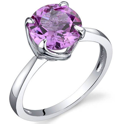 Pink Sapphire Ring Sterling Silver Round Shape 2.5 Carats
