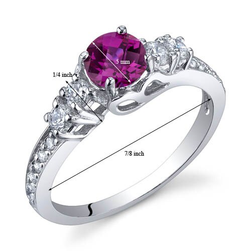 Created Ruby Ring Sterling Silver Round Shape 0.75 Carats