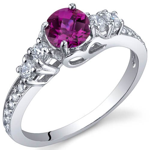 Created Ruby Ring Sterling Silver Round Shape 0.75 Carats