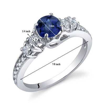 Blue Sapphire Ring Sterling Silver Round Shape 0.75 Carats