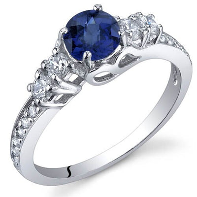 Blue Sapphire Ring Sterling Silver Round Shape 0.75 Carats