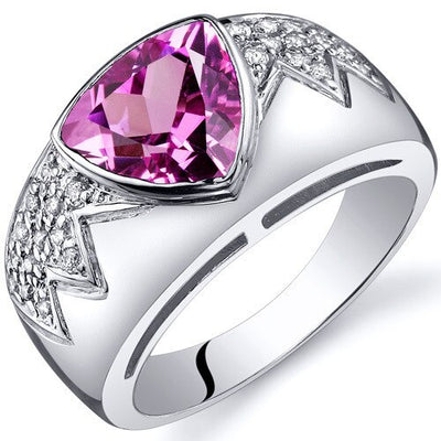 Pink Sapphire Ring Sterling Silver Trillion Shape 2.5 Carats