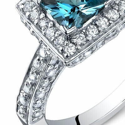 London Blue Topaz Ring Sterling Silver Princess Shape 1 Carats
