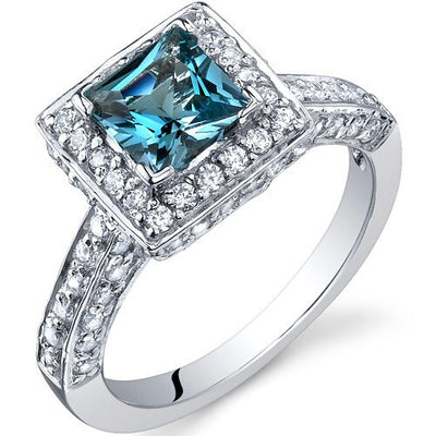 London Blue Topaz Ring Sterling Silver Princess Shape 1 Carats