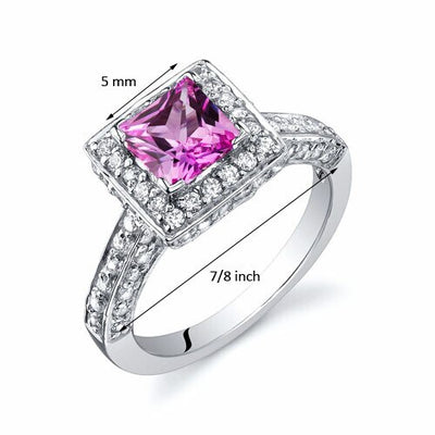 Pink Sapphire Ring Sterling Silver Princess Shape 1 Carats