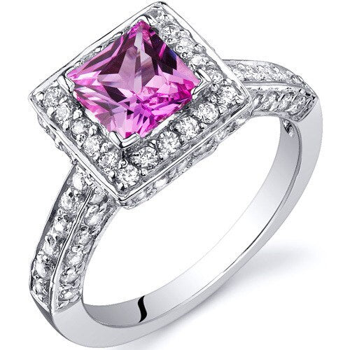 Pink Sapphire Ring Sterling Silver Princess Shape 1 Carats