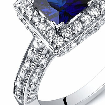Blue Sapphire Ring Sterling Silver Princess Shape 1 Carats