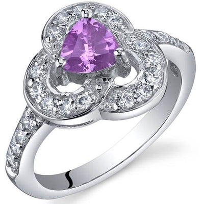 Pink Sapphire Ring Sterling Silver Trillion Shape 0.5 Carats