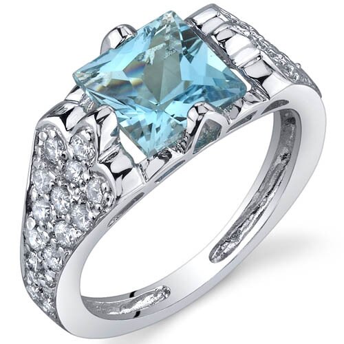 Swiss Blue Topaz Ring Sterling Silver Princess Shape 1.75 Carat