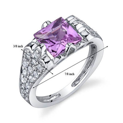 Pink Sapphire Ring Sterling Silver Princess Shape 2 Carats