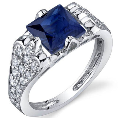 Blue Sapphire Ring Sterling Silver Princess Shape 2.5 Carats