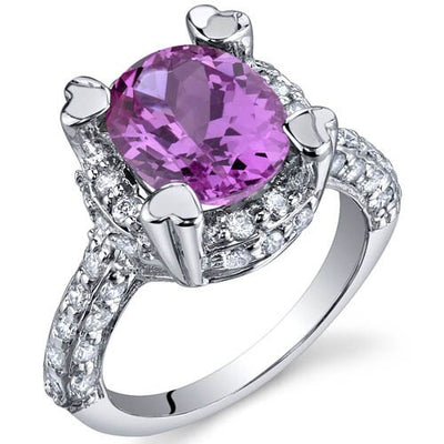 Pink Sapphire Ring Sterling Silver Oval Shape 3.5 Carats