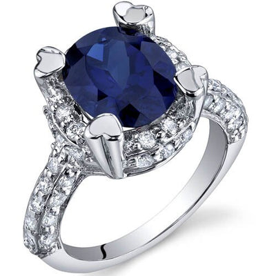 Blue Sapphire Ring Sterling Silver Oval Shape 3.75 Carats