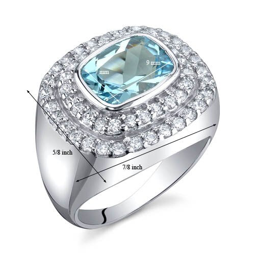 Swiss Blue Topaz Ring Sterling Silver Radiant Shape 2.25 Carats