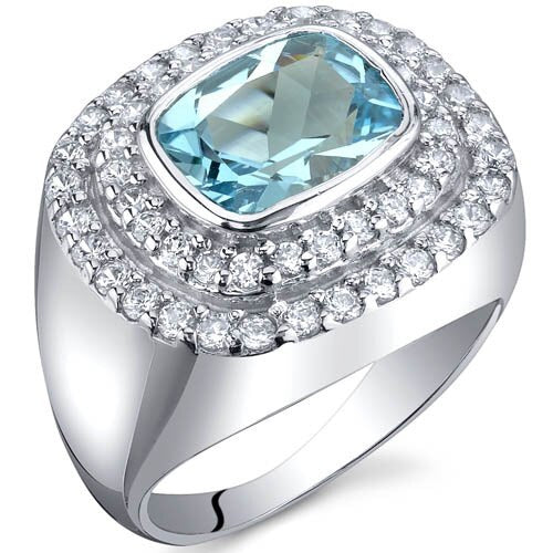 Swiss Blue Topaz Ring Sterling Silver Radiant Shape 2.25 Carats