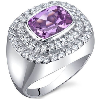 Pink Sapphire Ring Sterling Silver Radiant Shape 2.75 Carats