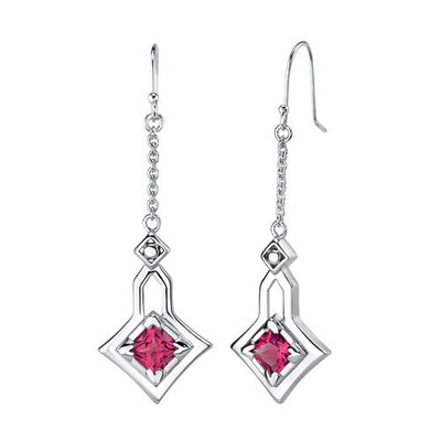 Created Ruby Pendant Earrings Set Sterling Silver Princess Cut 4.5 Carats total