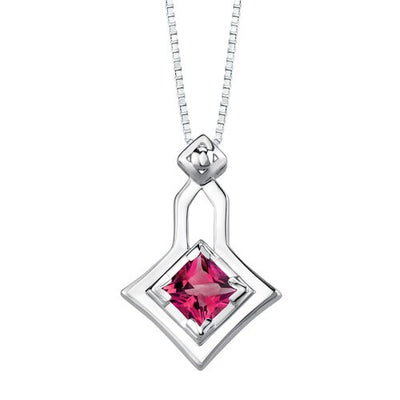 Created Ruby Pendant Earrings Set Sterling Silver Princess Cut 4.5 Carats total