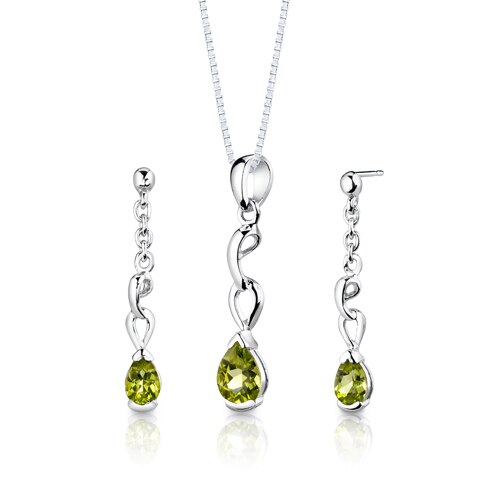 Peridot Pendant Earrings Set Sterling Silver Pear Shape 1.5 cts