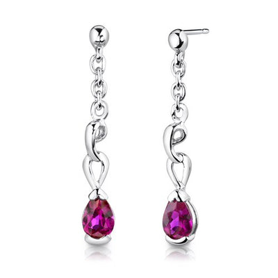 Ruby Pendant Earrings Set Sterling Silver Pear Shape 1.75 carat