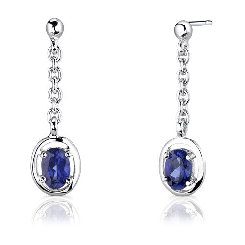 Blue Sapphire Pendant Earrings Set Sterling Silver Oval