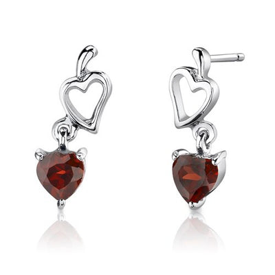 Garnet Pendant Earrings Set Sterling Silver Heart Shape 2 carat