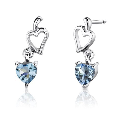 Swiss Blue Topaz Pendant Earrings Set Sterling Silver Heart