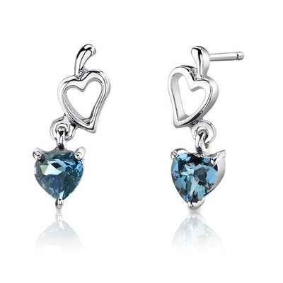 London Blue Topaz Pendant Earrings Set Sterling Silver Heart